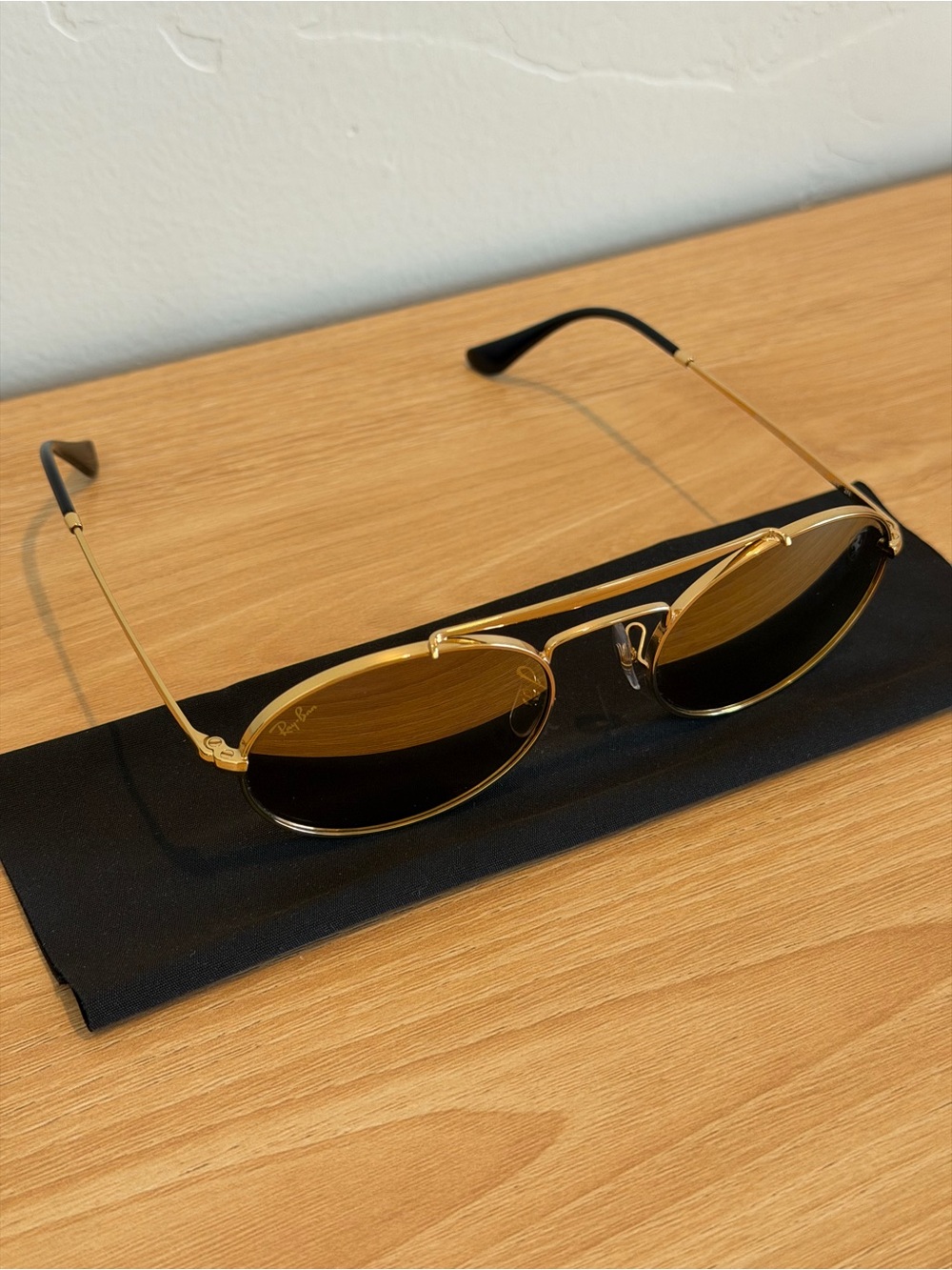 Ray-Ban Gold Frame Sunglasses with Black Lenses